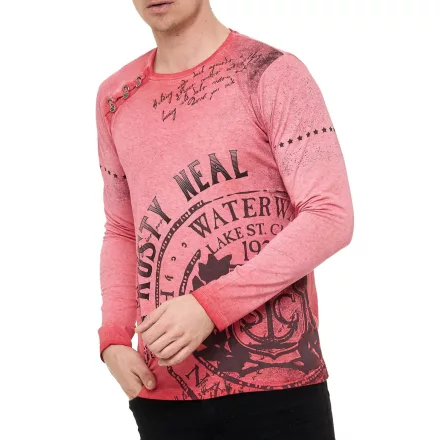  férfi hosszú-sleeved Ing  kerek nyak, nyomtatott design, washed look, gomb placket, vékony fit, hosszú-sleeved Ing 10145 piros Méret: L