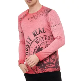    férfi hosszú-sleeved Ing  kerek nyak, nyomtatott design, washed look, gomb placket, vékony fit, hosszú-sleeved Ing 10145 piros Méret: S