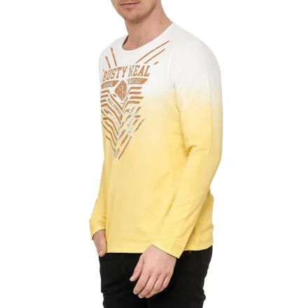 Cool férfi hosszú-sleeved Ing  szín gradiens és első print, vékony fit, kerek nyakú, hosszú-sleeved Ing in a washed look, 10148 sárga Méret: 2XL