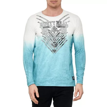 Cool férfi hosszú-sleeved Ing  szín gradiens és első print, vékony fit, kerek nyakú, hosszú-sleeved Ing in a washed look, 10148 Petrol Méret: M