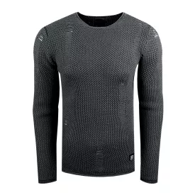   Modern férfi kötött Pulóver in a distressed look, vékony fit, kerek nyakú Pulóver  texturált kötött, 13249 anthracite Méret: XL