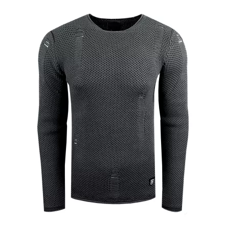 Modern férfi kötött Pulóver in a distressed look, vékony fit, kerek nyakú Pulóver  texturált kötött, 13249 anthracite Méret: XL