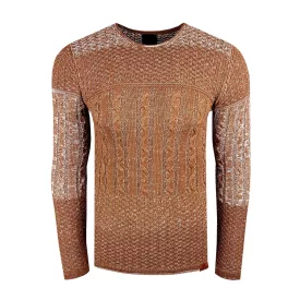   klasszikus férfi cable-kötött Pulóver, vékony fit, kerek nyakú, texturált kötött design, 13265 Camel Méret: 2XL