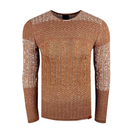 klasszikus férfi cable-kötött Pulóver, vékony fit, kerek nyakú, texturált kötött design, 13265 Camel Méret: M