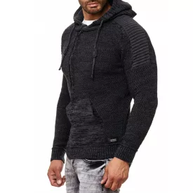   Modern férfi kötött Pulóver Hooded pulóver Chunky kötött pulóver kötött dzseki kabát Kabát 13290 Anthracite Méret: S