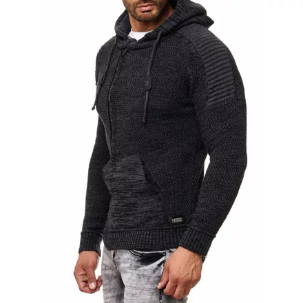 Modern férfi kötött Pulóver Hooded pulóver Chunky kötött pulóver kötött dzseki kabát Kabát 13290 Anthracite Méret: S
