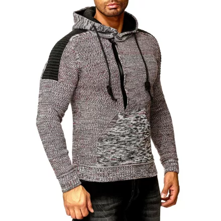 Modern férfi kötött Pulóver Hooded pulóver Chunky kötött pulóver kötött dzseki kabát Kabát 13290 szürke / piros Méret: M