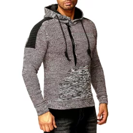   Modern férfi kötött Pulóver Hooded pulóver Chunky kötött pulóver kötött dzseki kabát Kabát 13290 szürke / piros Méret: S