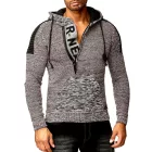 Modern férfi kötött Pulóver Hooded pulóver Chunky kötött pulóver kötött dzseki kabát Kabát 13290 szürke / piros Méret: S