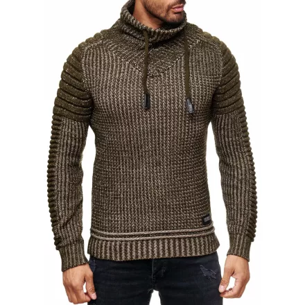 Urban Biker kötött Pulóver for férfi  kerek nyakú, Modern Distressed Look  Destroyed részletek 13293 Khaki Méret: XL