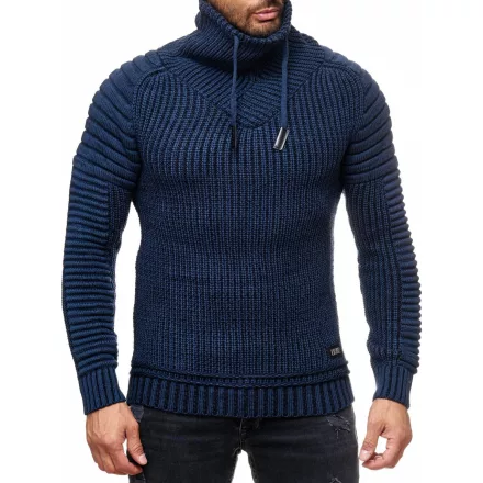 Urban Biker kötött Pulóver for férfi  kerek nyakú, Modern Distressed Look  Destroyed részletek 13293 Navy Méret: 2XL