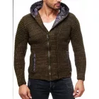 Modern férfi kötött dzseki kapucnival és aszimmetrikus cipzárral, biker megjelenés, kötött kapucnis pulóver 13302 Khaki Méret:XL
