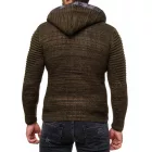 Modern férfi kötött dzseki kapucnival és aszimmetrikus cipzárral, biker megjelenés, kötött kapucnis pulóver 13302 Khaki Méret:XL