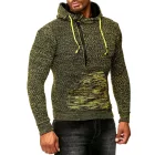 Sporty férfi hooded pulóver  fél-cipzár és texturált kötött pulóver Pulóver 13323 sárga Méret: M