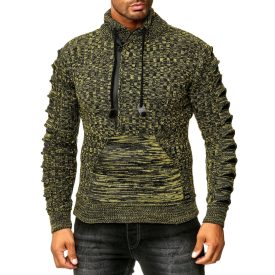   stílusos férfi kötött Pulóver  kötött slits on the ujj, Pulóver 13328 sárga Méret: S