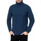 Cool férfi chunky kötött roll-nyak Pulóver  incorporated minta, Pulóver 13348 petrol Méret: L