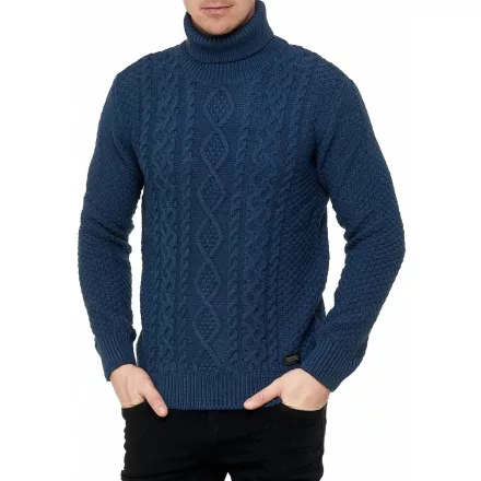 Cool férfi chunky kötött roll-nyak Pulóver  incorporated minta, Pulóver 13348 petrol Méret: L