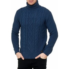   Cool férfi chunky kötött roll-nyak Pulóver  incorporated minta, Pulóver 13348 petrol Méret: S