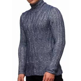   Versatile férfi chunky kötött tartó-up nyaklánc Pulóver  incorporated minta, gyapjú Pulóver 13353 navy Méret: 2XL