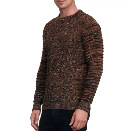 stílusos férfi biker kerek nyakú chunky kötött Pulóver 13357 Camel Méret: 2XL