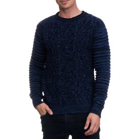   stílusos férfi biker kerek nyakú chunky kötött Pulóver 13357 Navy Méret: S