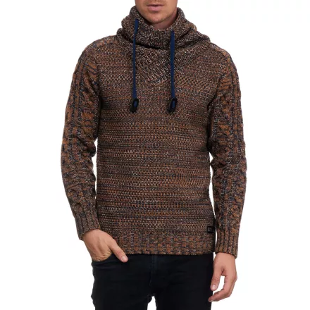 Modern férfi kötött turtleneck Pulóver, texturált kötött pulóver 13369 Camel Méret: L