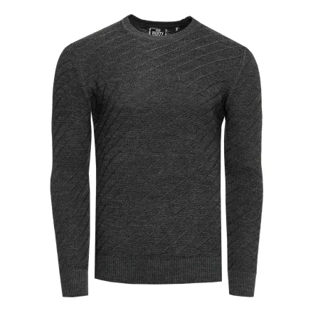 stílusos férfi elegáns-kötött Pulóver  diagonal texturált minta, kerek nyakú Pulóver 13374 anthracite Méret: M
