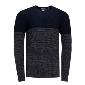   Cool férfi elegáns-kötött Pulóver  szín blokk, kerek nyakú Pulóver 13376 Navy Méret: 2XL