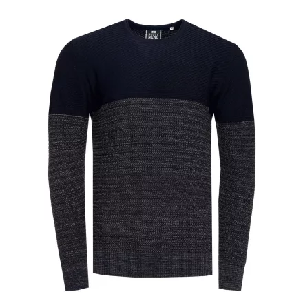 Cool férfi elegáns-kötött Pulóver  szín blokk, kerek nyakú Pulóver 13376 Navy Méret: 2XL
