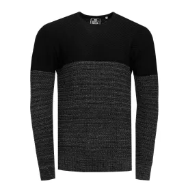   Cool férfi elegáns kötött Pulóver  szín blokk, kerek nyakú Pulóver 13376 fekete Méret: 2XL