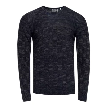 alkalmi férfi elegáns-kötött pulóver  check minta és kerek nyak, vékony fit kötött Pulóver 13378 navy Méret: XL