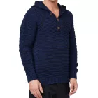  férfi chunky kötött hooded pulóver  gomb placket és cable kötött textúra, kötött pulóver Pulóver 13385 Indigo Méret: 2XL