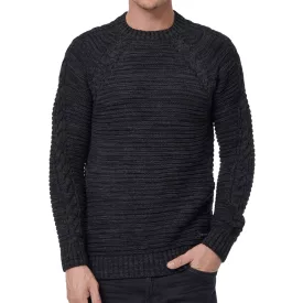   Modern férfi chunky kötött Pulóver  cable részletek és kerek nyak, vékony fit kötött Pulóver 13386 fekete Méret: L