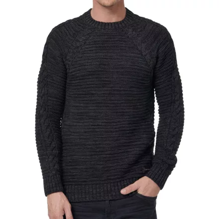 Modern férfi chunky kötött Pulóver  cable részletek és kerek nyak, vékony fit kötött Pulóver 13386 fekete Méret: L