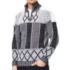 egyedi férfi kötött Pulóver  tartó-up nyaklánc, patterned regular fit Pulóver 13388 fekete/fehér Méret: XL