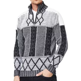   egyedi férfi kötött Pulóver  tartó-up nyaklánc, patterned regular fit Pulóver 13388 fekete/fehér Méret: XL