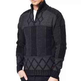   egyedi férfi kötött Pulóver  tartó-up nyaklánc, patterned regular fit Pulóver 13388 fekete Méret: M