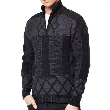 egyedi férfi kötött Pulóver  tartó-up nyaklánc, patterned regular fit Pulóver 13388 fekete Méret: XL