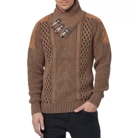   Trendy férfi tartó-up nyaklánc Pulóver  cable kötött minta, chunky kötött Pulóver 13391 Camel Méret: XL