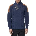 Trendy férfi tartó-up nyaklánc Pulóver  cable kötött minta, chunky kötött Pulóver 13391 Indigo Méret: 2XL