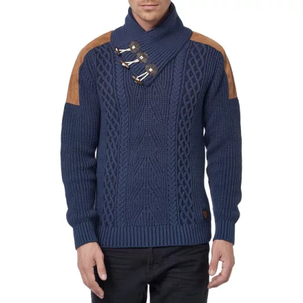 Trendy férfi tartó-up nyaklánc Pulóver  cable kötött minta, chunky kötött Pulóver 13391 Indigo Méret: 2XL