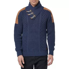  Trendy férfi tartó-up nyaklánc Pulóver  cable kötött minta, chunky kötött Pulóver 13391 Indigo Méret: XL
