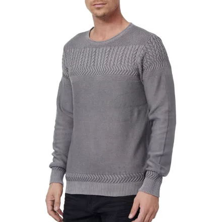 Cool férfi kerek nyakú Pulóver  modern kötött minta, elegáns kötött Pulóver 13393 anthracite Méret: M
