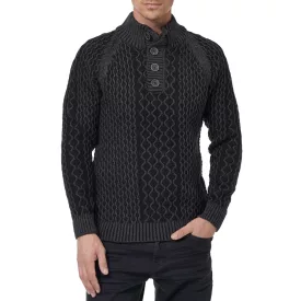    férfi kötött Pulóver  tartó-up nyaklánc és gomb placket. ellentét Pulóver in texturált kötött. 13394 Anthracite Méret: XL