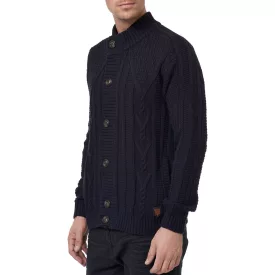   klasszikus férfi chunky kötött Kardigán  tartó-up nyaklánc és gomb placket, texturált Kardigán 13401 Navy Méret: XL