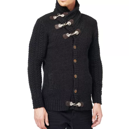  férfi chunky kötött dzseki kabát Kabát  tartó-up nyaklánc és toggle kivitel Kardigán 13418 Anthracite Méret: XL