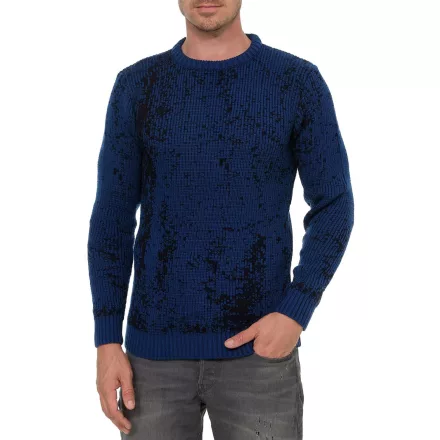 Timeless férfi kerek nyakú Pulóver in a két tónusú design, elegáns kötött Pulóver 13433 Sax kék Méret: 2XL