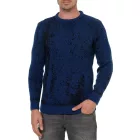 Timeless férfi kerek nyakú Pulóver in a két tónusú design, elegáns kötött Pulóver 13433 Sax kék Méret: XL