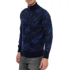 férfi sporty tartó-up nyaklánc Pulóver  fél-cipzár, elegáns kötött Pulóver 13444 Navy Méret: M