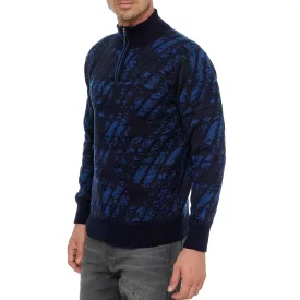   férfi sporty tartó-up nyaklánc Pulóver  fél-cipzár, elegáns kötött Pulóver 13444 Navy Méret: M